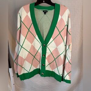 Torrid Green and Pink Argyle Cardigan